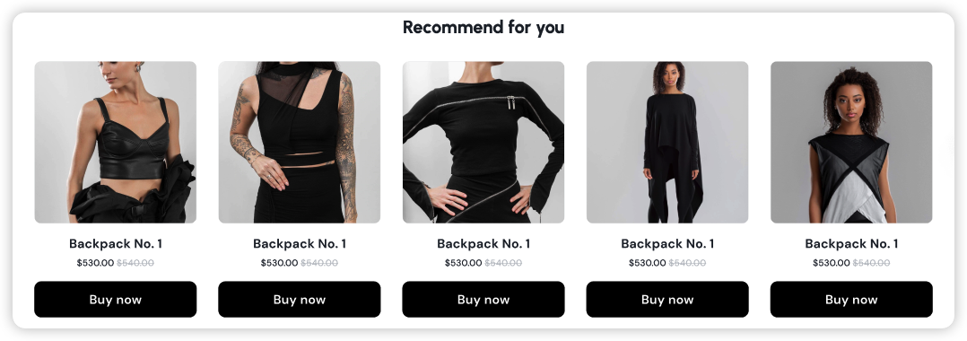 AfterShip tracking page product-recommendation widget showing recommended products with Buy now buttons