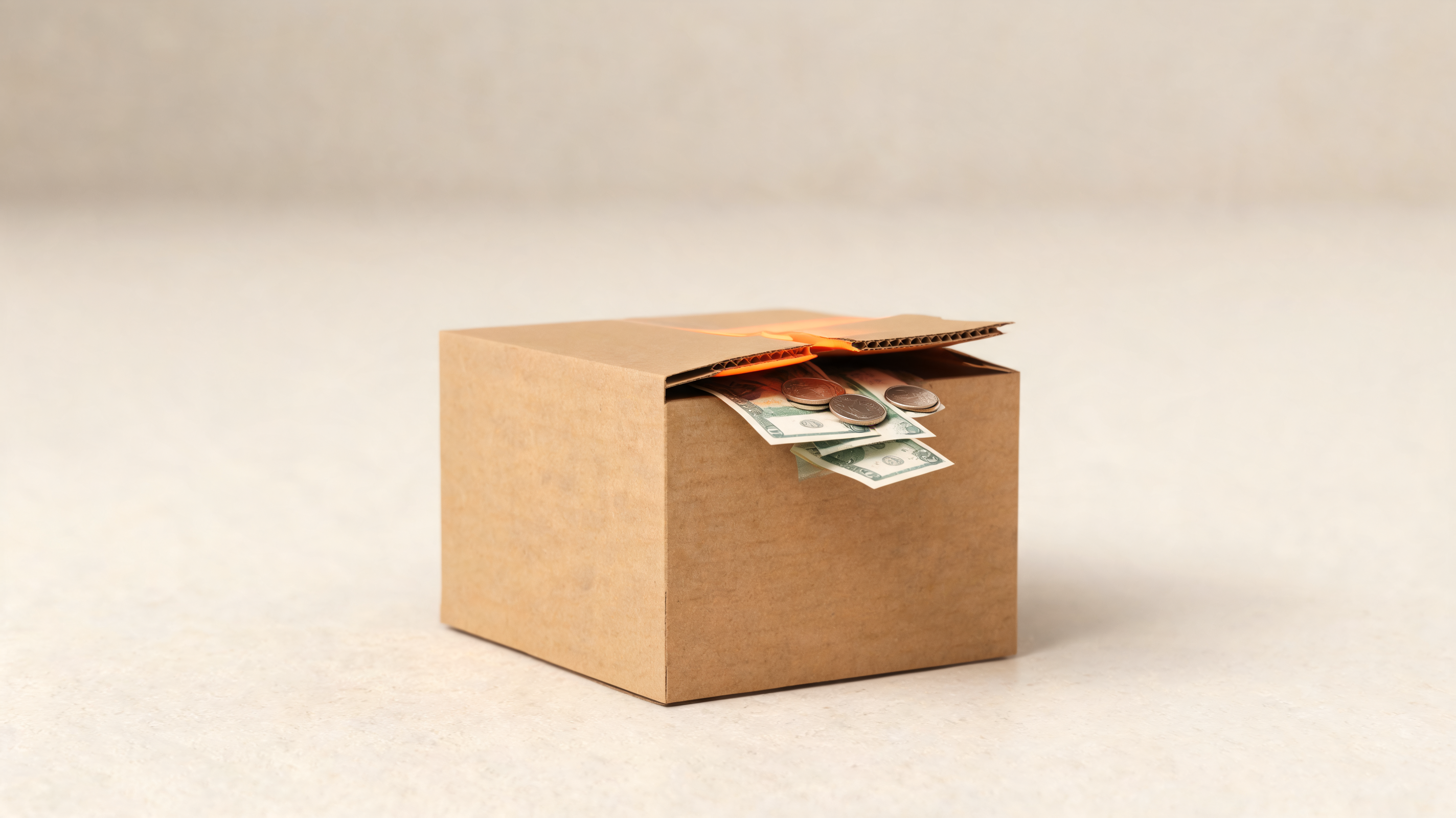 A shipping box with money slipping out, illustrating hidden shipping overspend