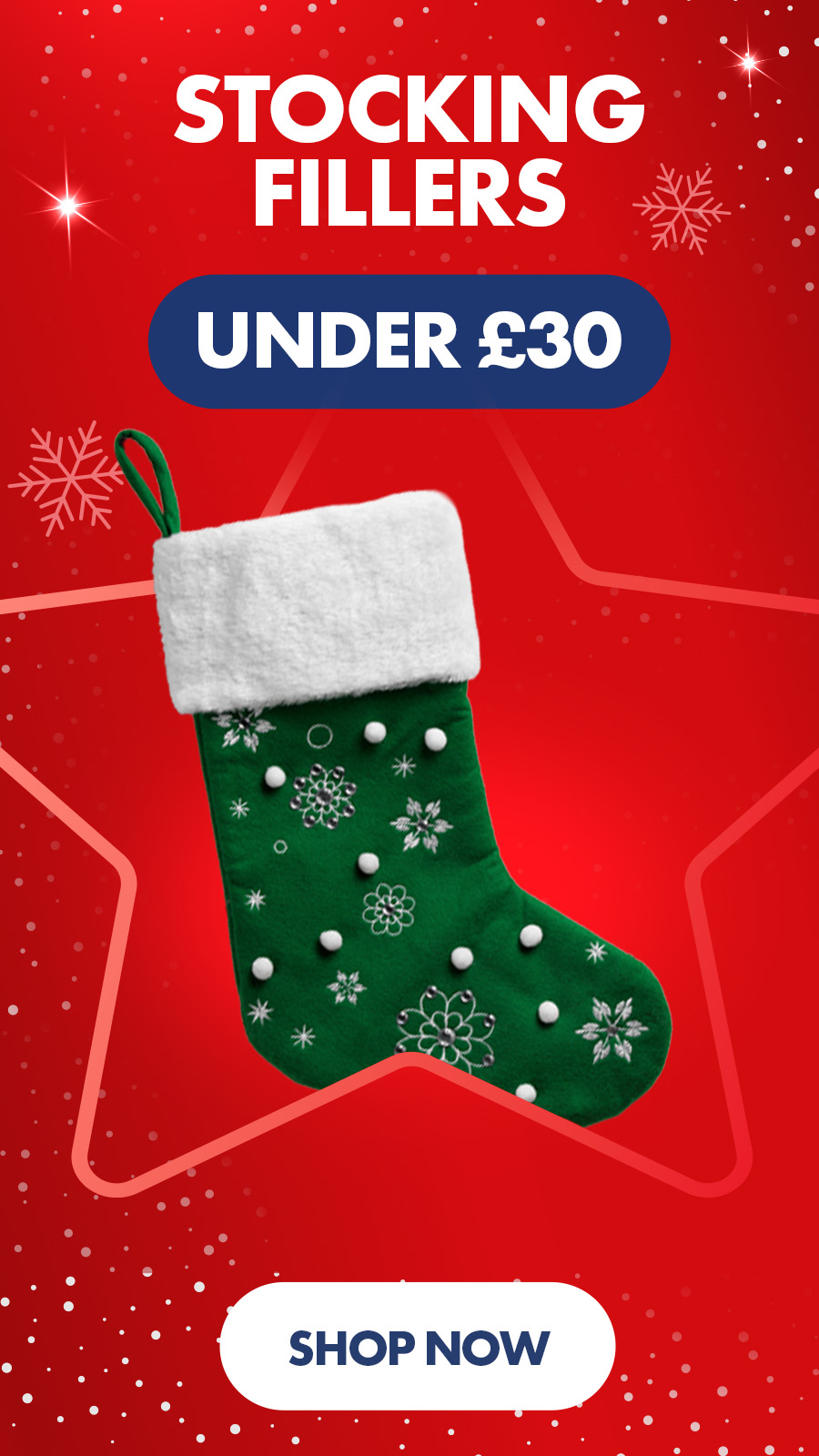 ```html
<img src="image.jpg" alt="Christmas stocking fillers under £30 advertisement with a green stocking on a red background and a 'Shop Now' button." />
```