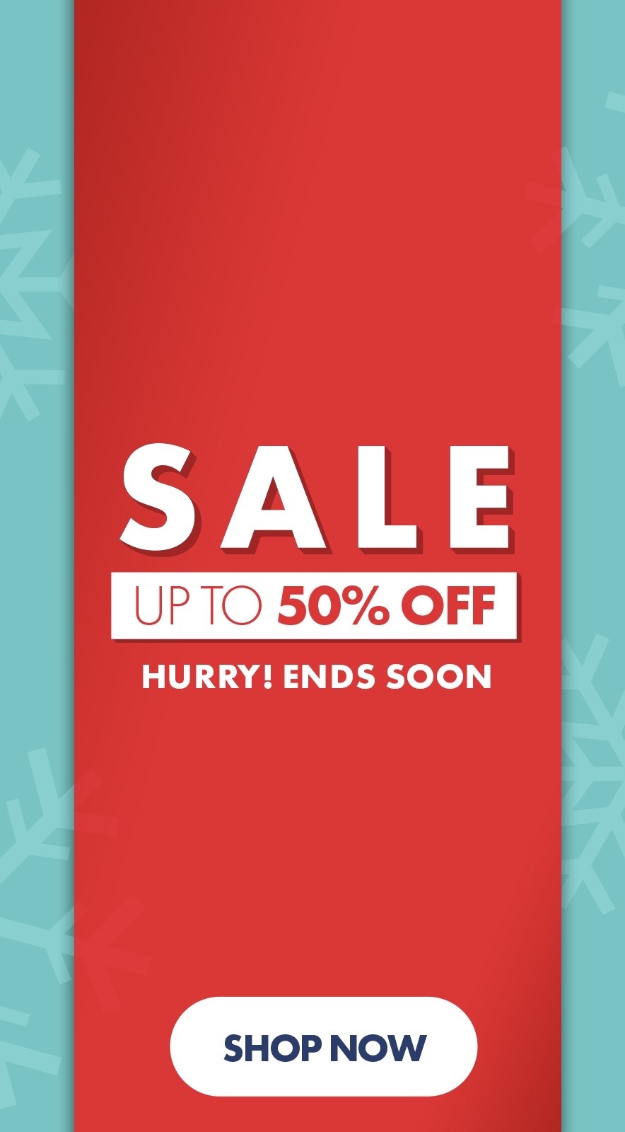 ```html
<img src="image.jpg" alt="Red background with text 'SALE UP TO 50% OFF, HURRY! ENDS SOON' and a 'SHOP NOW' button at the bottom." />
```