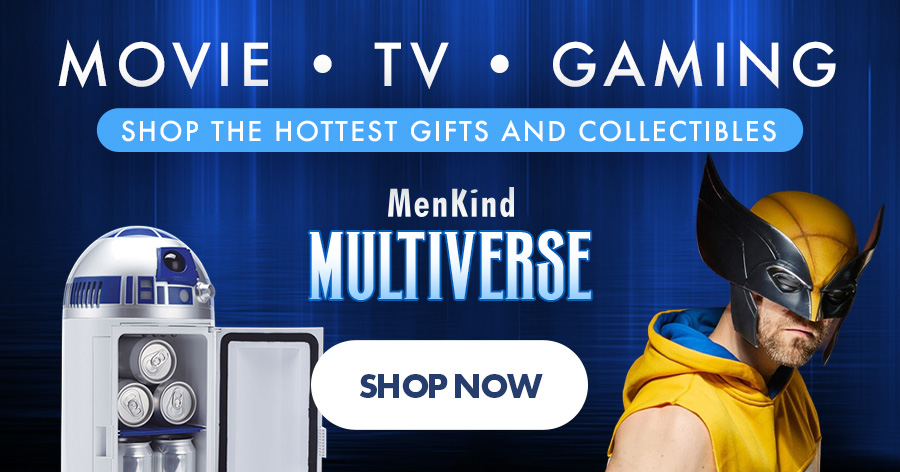 ```html
<img src="image.jpg" alt="Advertisement for MenKind Multiverse featuring movie, TV, and gaming gifts. Includes an R2-D2 mini fridge and a person in a superhero costume. Shop Now button." />
```