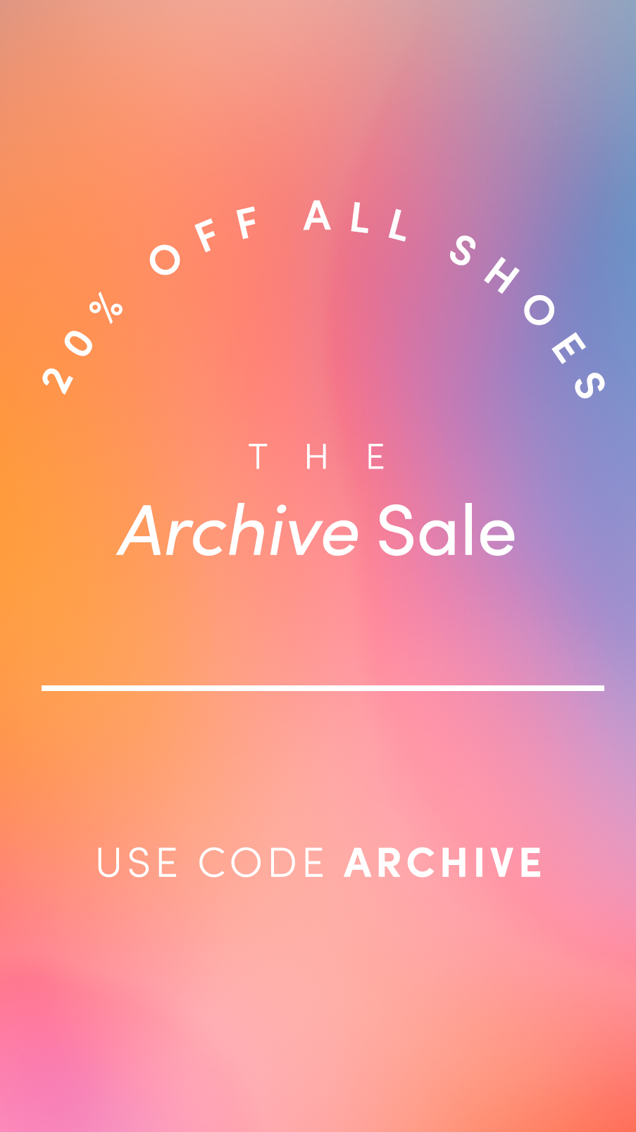 ```html
<img src="image.jpg" alt="Gradient background with text: 20% off all shoes, The Archive Sale, Use code ARCHIVE" />
```