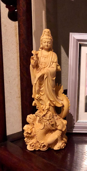 観音様　龍に乗る　木彫り　骨董品　開運 仏像 木彫り 龍に乗った観音様